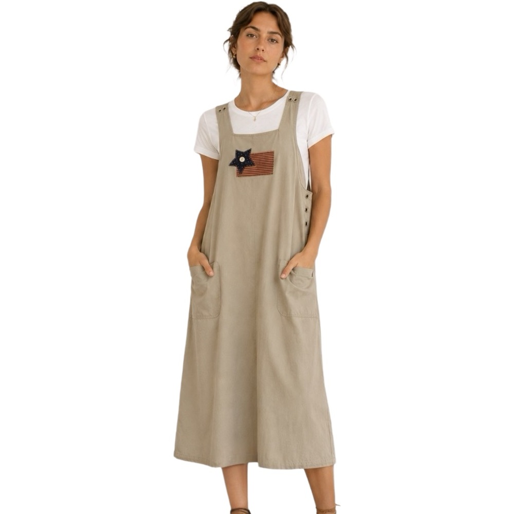Vintage InFocus Haiks Maxi Jumper in Tan w/ American Flag Appliqué Size XL - Picture 4 of 12